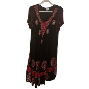 Asha Black Red Gauze Flowy Indian Design Midi Dress Woman's *No Size Tag Medium